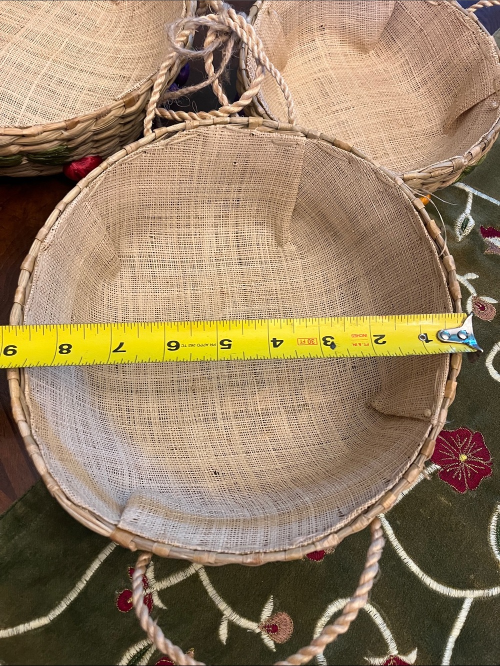 Hand Crafted Straw Nesting Baskets with Multicolor Embroidered Buds - Picture 8 of 9